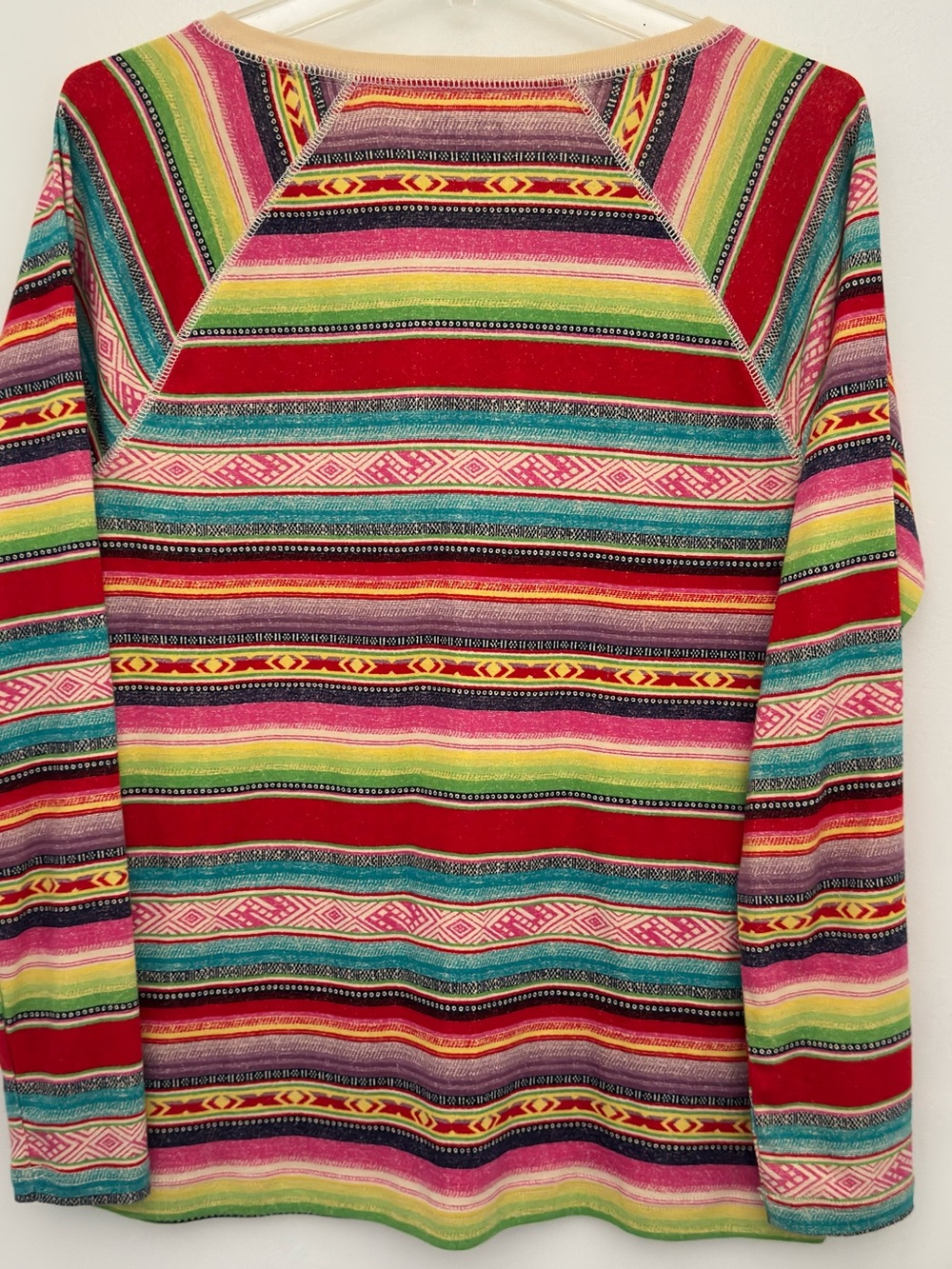 Chaps Red Multi-Stripe Notch-Neck Long Sleeve Top western - Picture 2 of 8